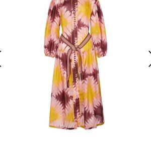 Zimmermann Red and Yellow Pleated Sundress with Bishop Sleeves